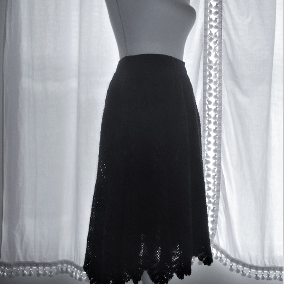 Crochet Lace Cotton Navy Blue Layered Swing Skirt - Picture 3 of 7